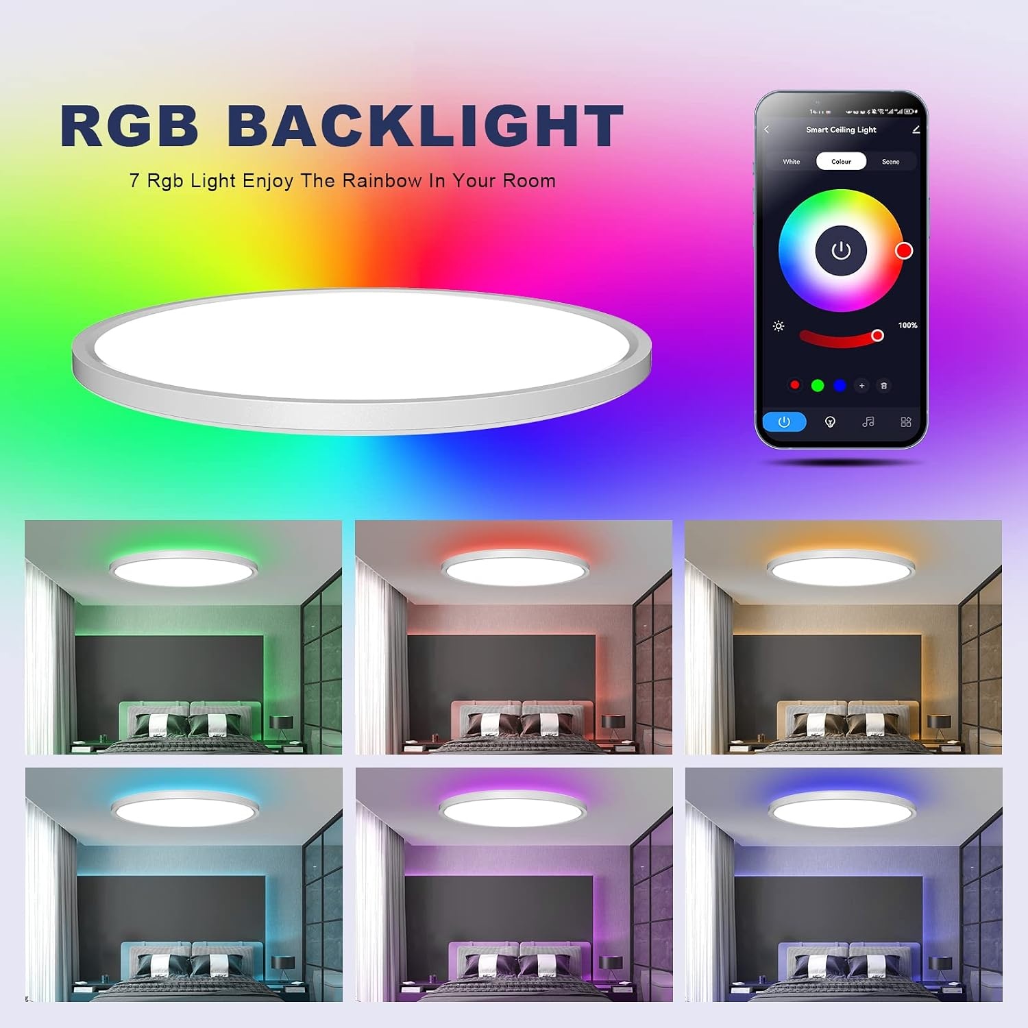 Plafondlamp LED 30cm Zwart, Dimbaar met RGB - 59% Korting!