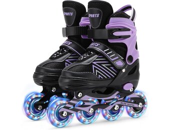 Inline skates voor kinderen, meisjes, verstelbare inlineskates voor kinderen, met alle lichtgevende wielen, voor dames, jongens en beginners - Maat (M (EU32-36))