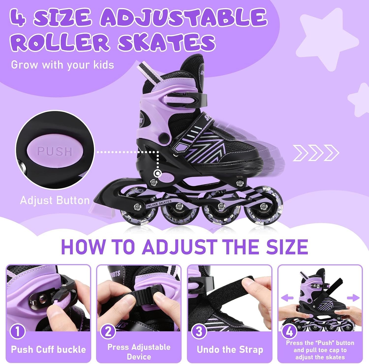 Inline skates voor kinderen, meisjes, verstelbare inlineskates voor kinderen, met alle lichtgevende wielen, voor dames, jongens en beginners - Maat (M (EU32-36))