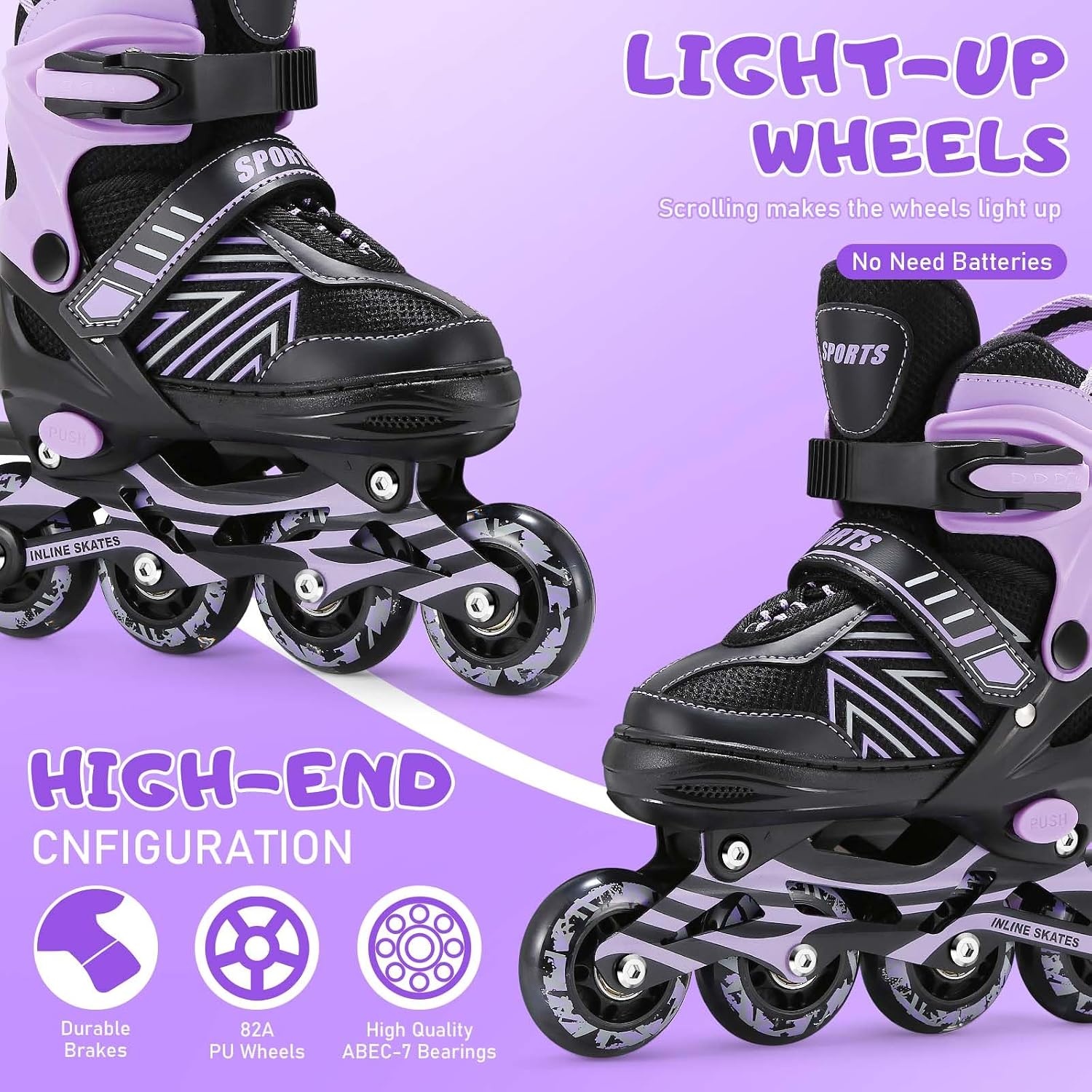 Inline skates voor kinderen, meisjes, verstelbare inlineskates voor kinderen, met alle lichtgevende wielen, voor dames, jongens en beginners - Maat (M (EU32-36))