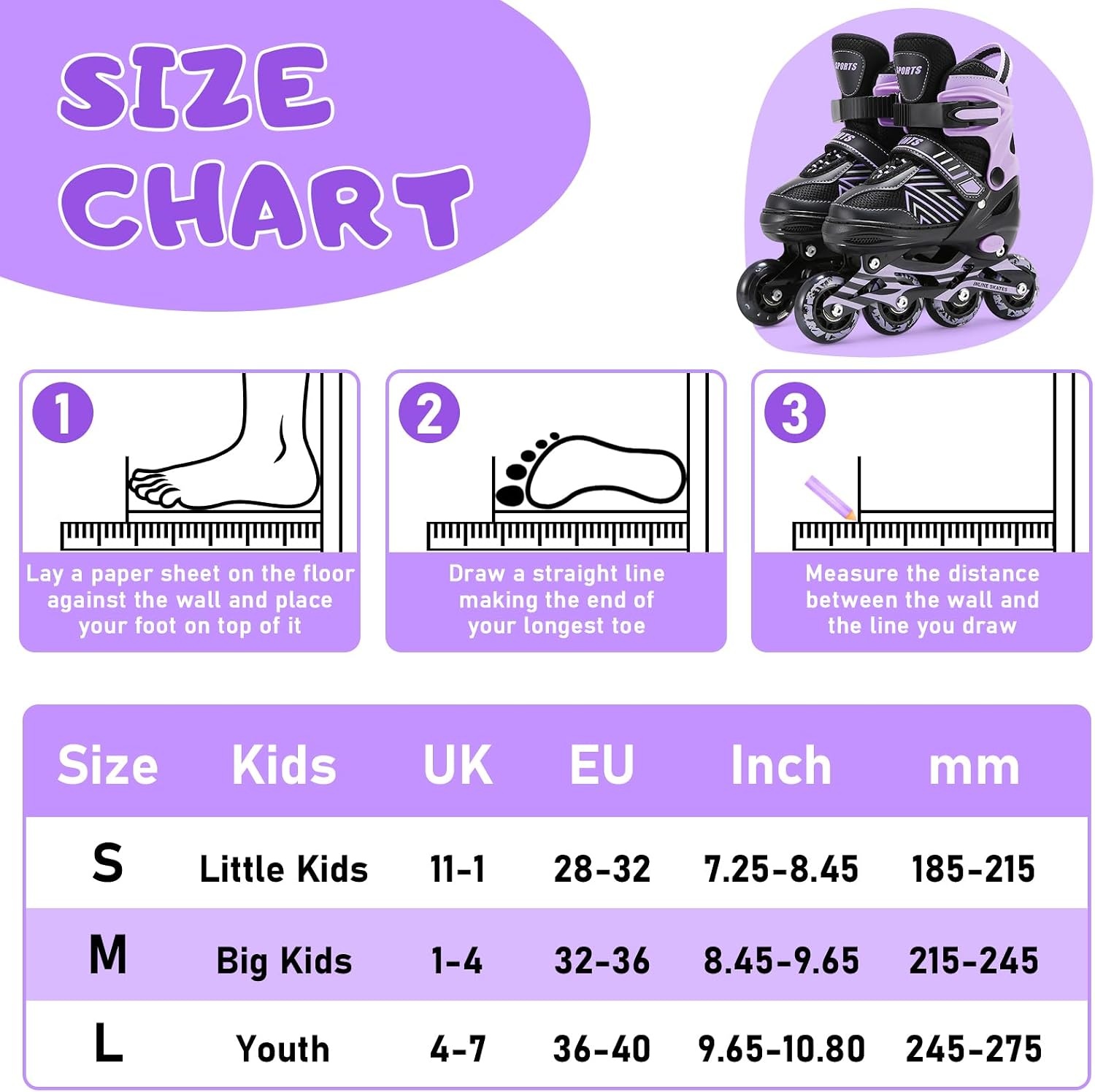 Inline skates voor kinderen, meisjes, verstelbare inlineskates voor kinderen, met alle lichtgevende wielen, voor dames, jongens en beginners - Maat (M (EU32-36))
