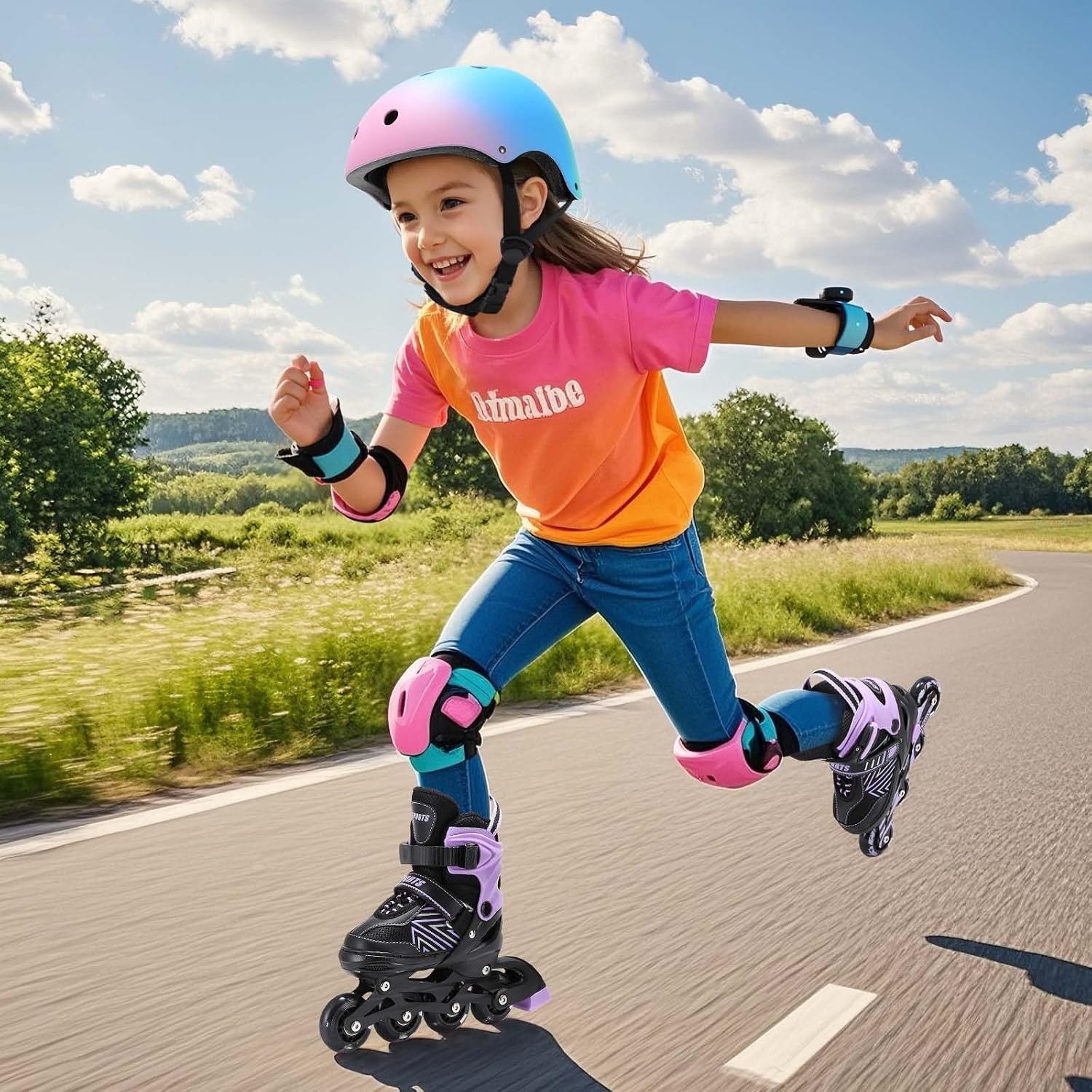 Inline skates voor kinderen, meisjes, verstelbare inlineskates voor kinderen, met alle lichtgevende wielen, voor dames, jongens en beginners - Maat (M (EU32-36))