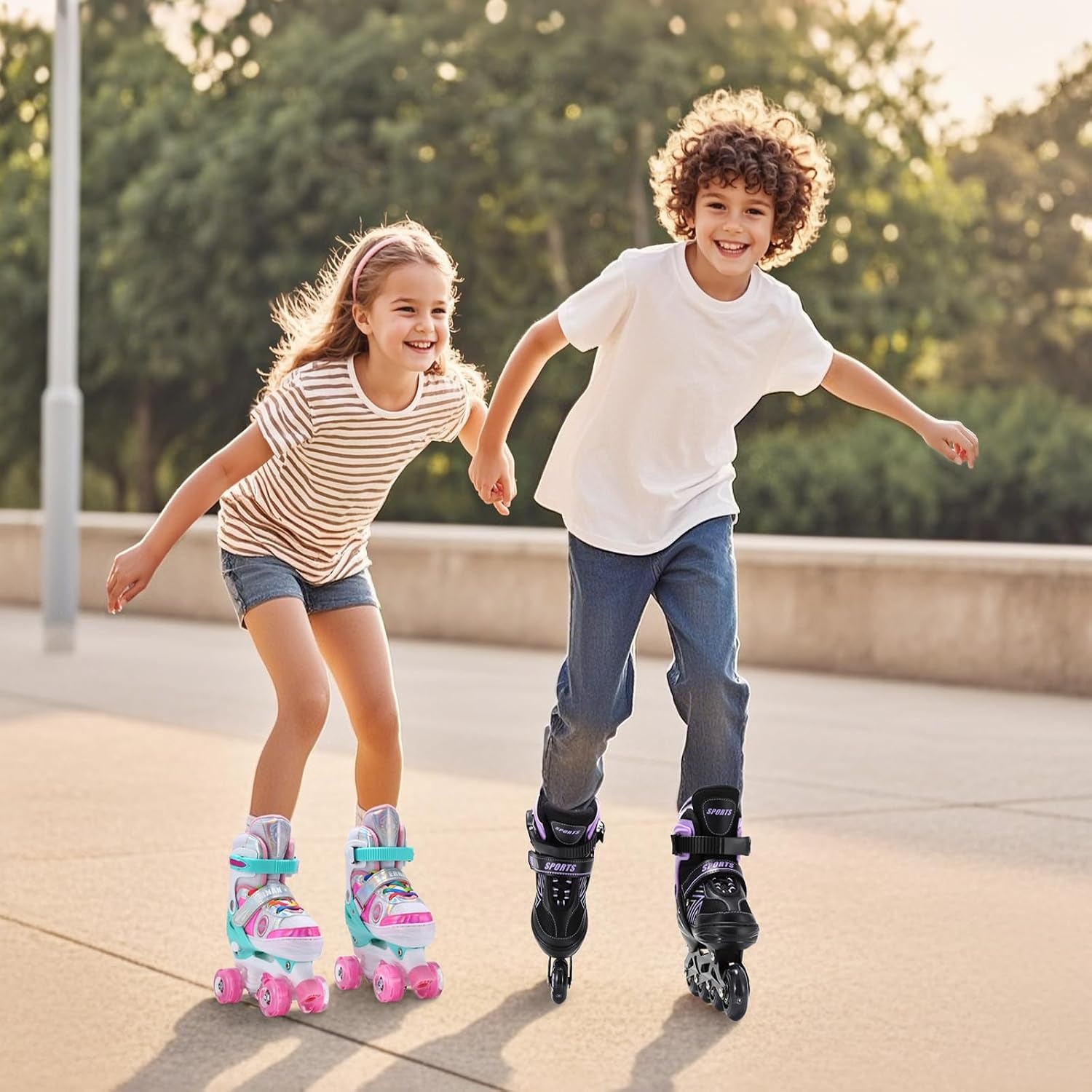 Inline skates voor kinderen, meisjes, verstelbare inlineskates voor kinderen, met alle lichtgevende wielen, voor dames, jongens en beginners - Maat (M (EU32-36))