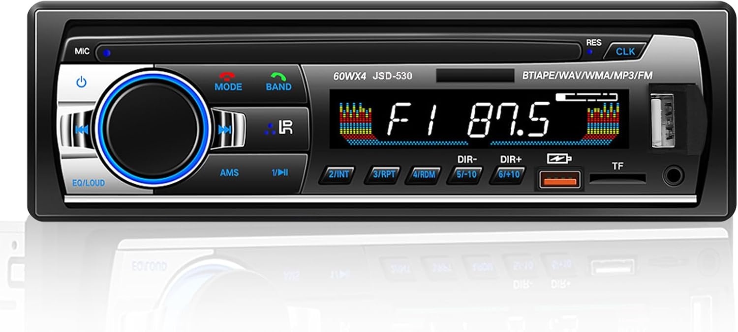Autoradio Bluetooth 5.0, 4 x 60 W 1 DIN AM/FM autoradio met handsfree functie, stereogeluid met klok/afstandsbediening/dubbel USB/LCD-scherm, ondersteunt 2 USB/AUX/SD/TF/EQ/DSP