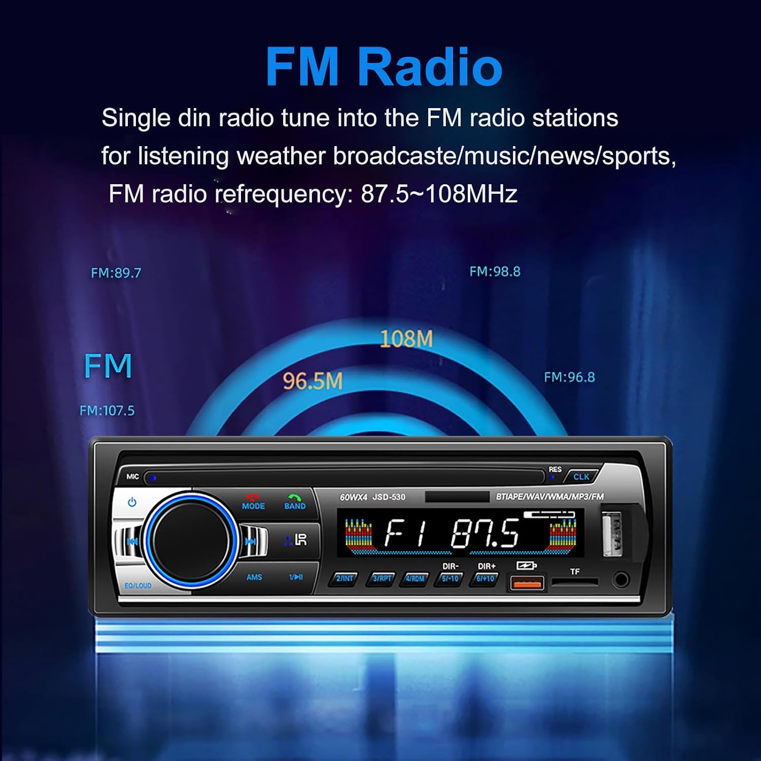 Autoradio Bluetooth 5.0, 4 x 60 W 1 DIN AM/FM autoradio met handsfree functie, stereogeluid met klok/afstandsbediening/dubbel USB/LCD-scherm, ondersteunt 2 USB/AUX/SD/TF/EQ/DSP