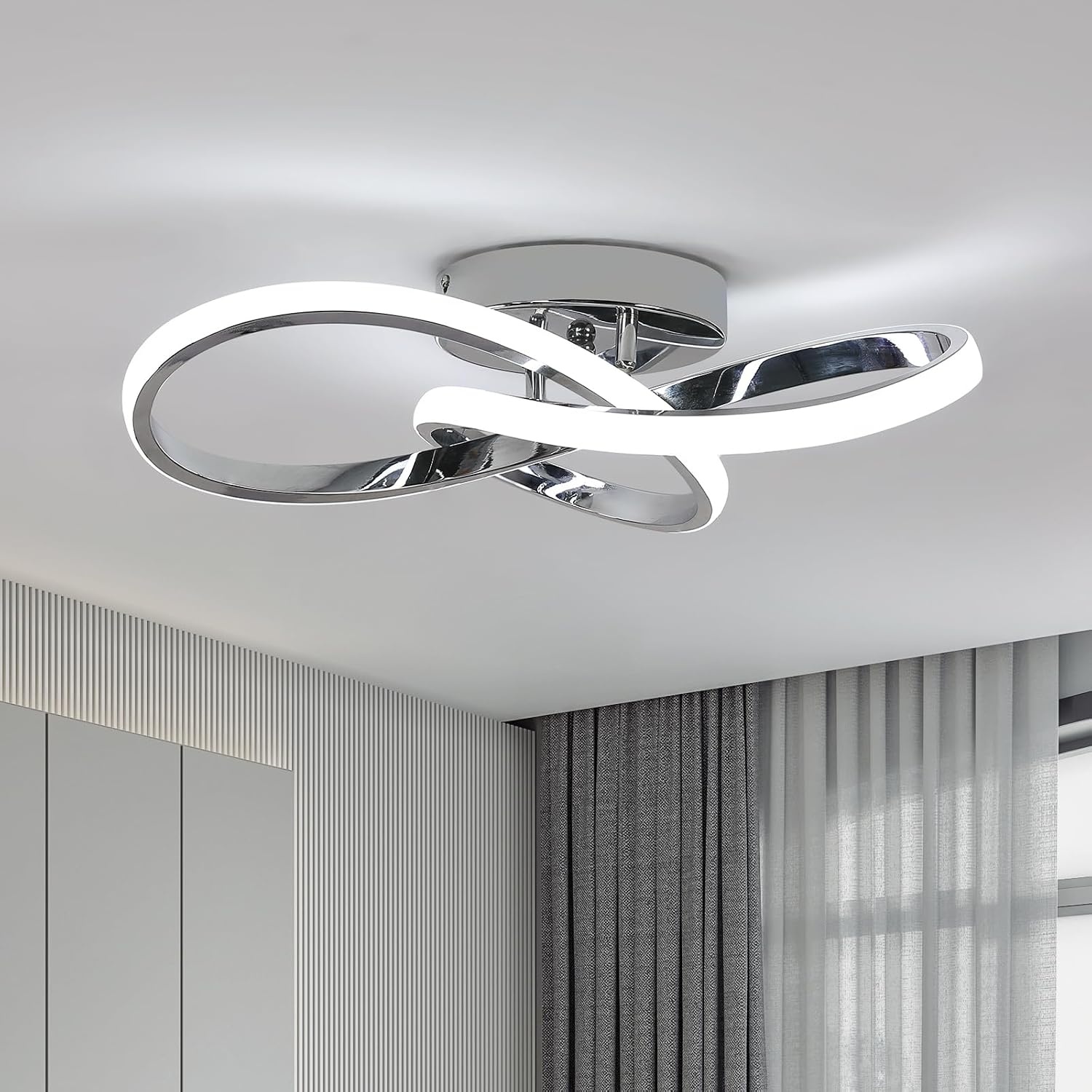 Comely Led-plafondlamp, 38 W, elegant zilver, modern bloemendesign, acryl plafondverlichting voor slaapkamer, woonkamer, keuken, ingang, hal, koudwit, 6500 K