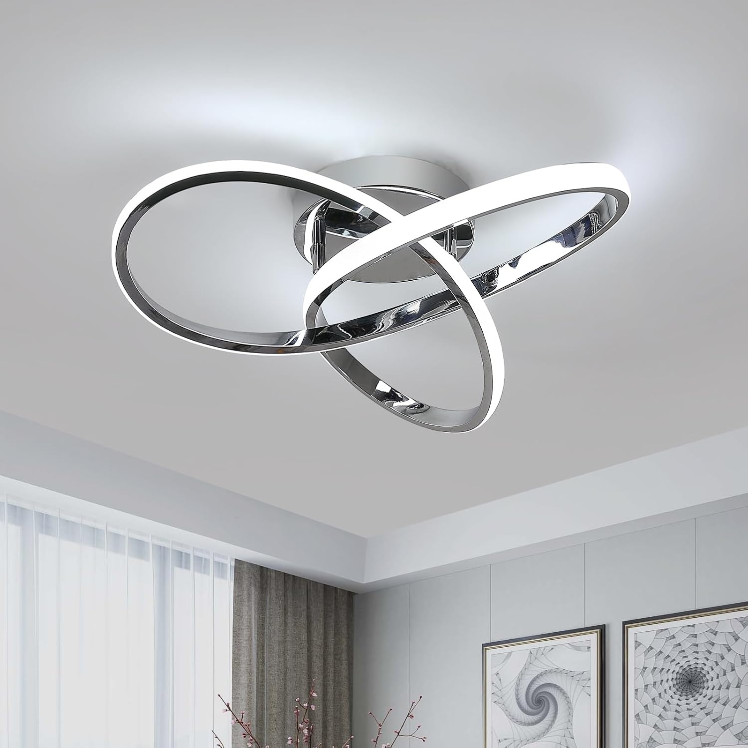 Comely Led-plafondlamp, 38 W, elegant zilver, modern bloemendesign, acryl plafondverlichting voor slaapkamer, woonkamer, keuken, ingang, hal, koudwit, 6500 K