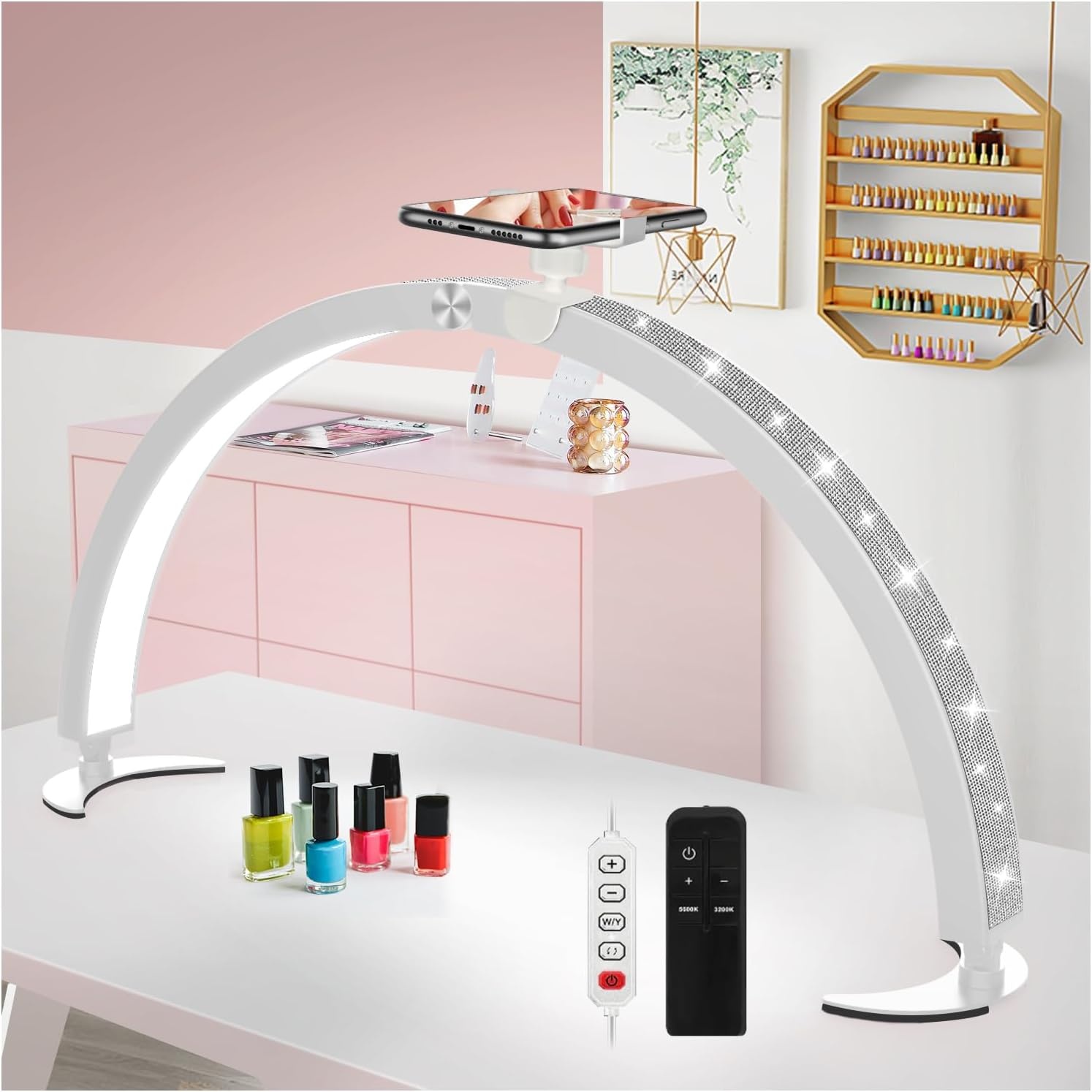 yAyusi Half Maanlicht voor Nagelbureau met Telefoonhouder Wit