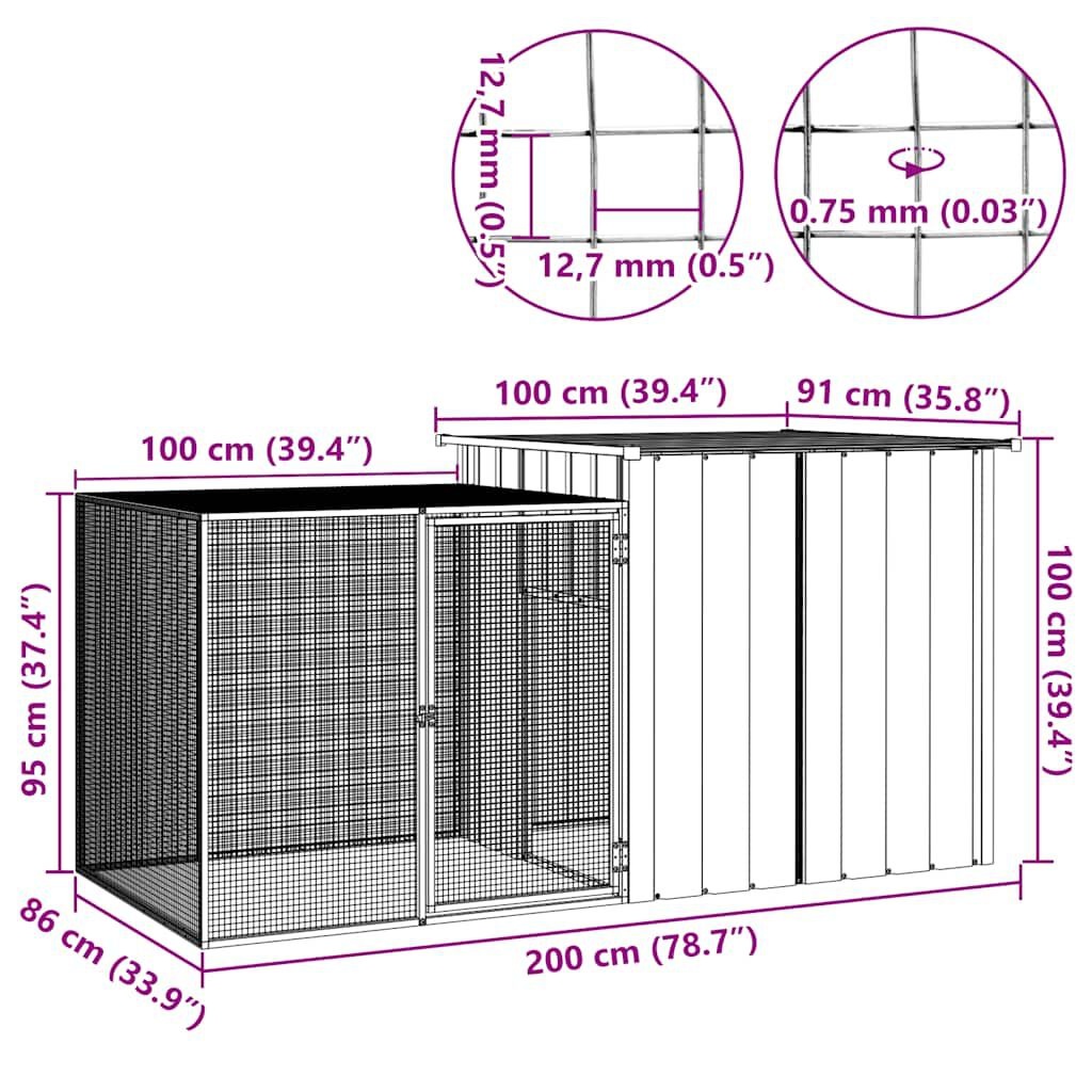 vidaXL Kippenhok 200x91x100 cm gegalvaniseerd staal antracietkleurig