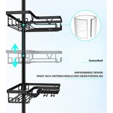 Telescopic Shower Caddy Corner - Height Adjustable Bathroom Rack from 63 to 305 cm, Rustproof Shower Caddy with 4 Levels and 28 Hooks, No Bore Shower Rack