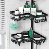 Telescopic Shower Caddy Corner - Height Adjustable Bathroom Rack from 63 to 305 cm, Rustproof Shower Caddy with 4 Levels and 28 Hooks, No Bore Shower Rack