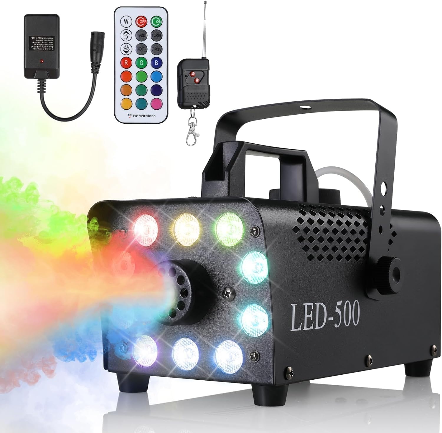 MAMIZO Mini Rookmachine 500W met 13 kleuren LED-verlichting en afstandsbediening - Zwart