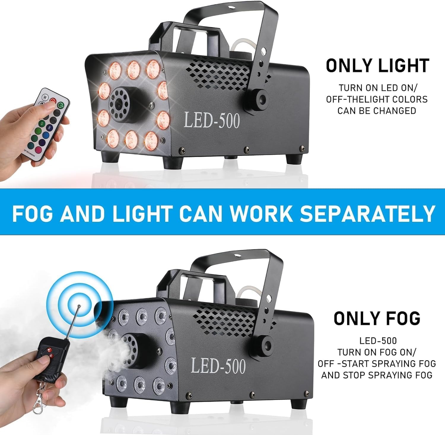 MAMIZO Mini Rookmachine 500W met 13 kleuren LED-verlichting en afstandsbediening - Zwart