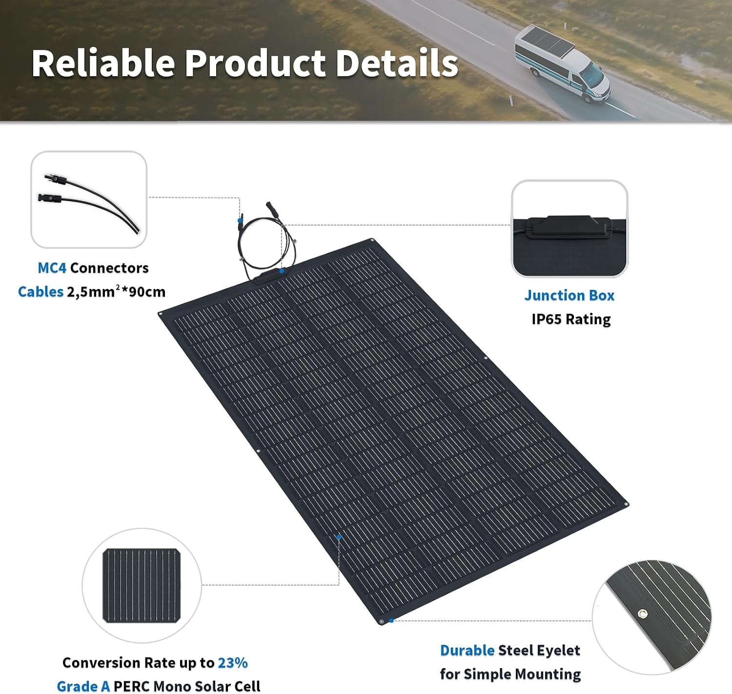 300 W (2 Pack 150 Watt) Flexible Solar Panel Monocrystalline Solar Panel Photovoltaic Module Solar Module for Caravans, Boats, Roofs