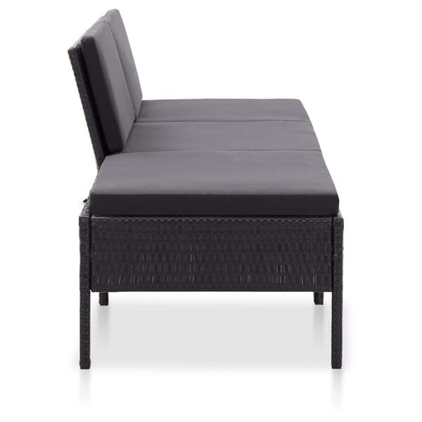 vidaXL Loungeset 3-delig Poly Rattan Zwart met Kussens - 54% Korting