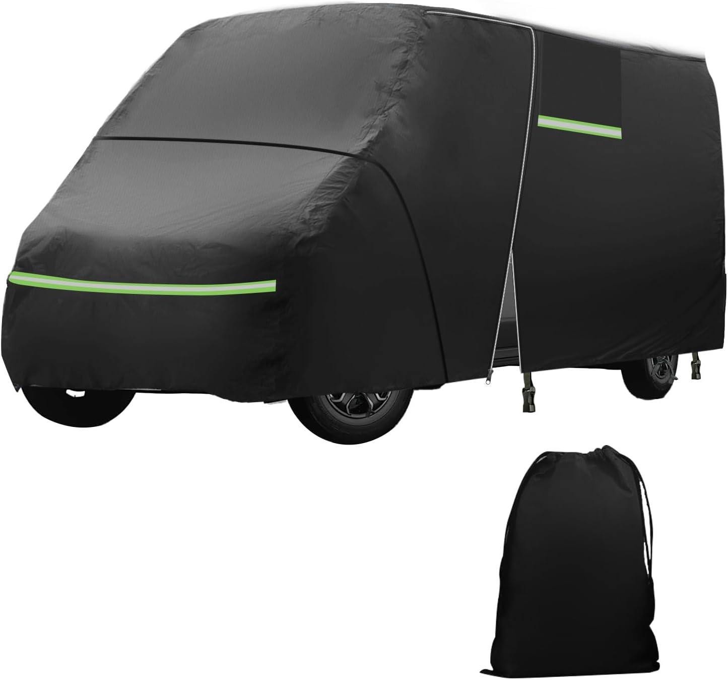 Volle garage voor FIAT Ducato 2006–2024, waterdichte camper-afdekking met zijdeur-ritssluiting, winddichte banden, regen, sneeuw, UV, stof, all-weather, hagelbescherming, ademende afdekking - Maat 5.41*2.05*2.52M