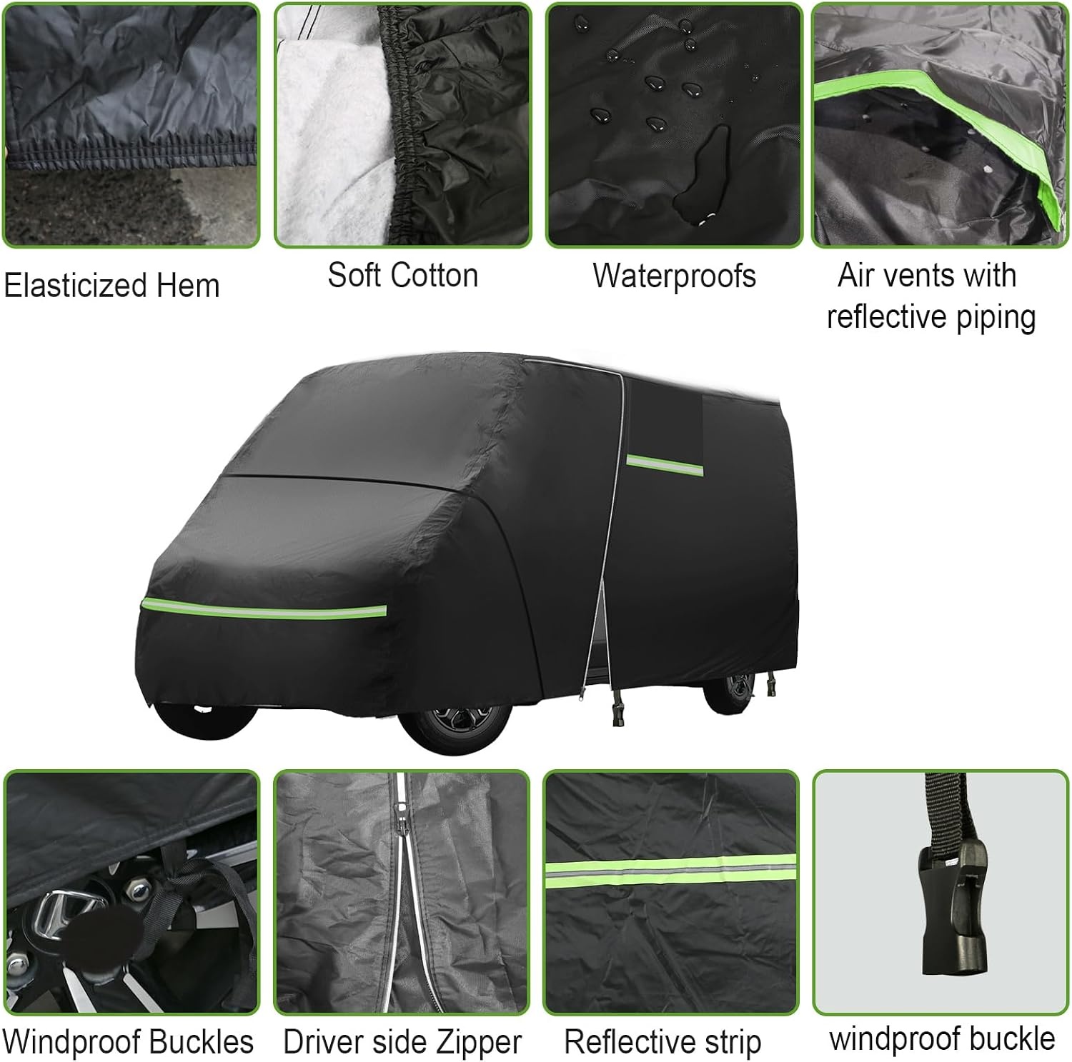 Volle garage voor FIAT Ducato 2006–2024, waterdichte camper-afdekking met zijdeur-ritssluiting, winddichte banden, regen, sneeuw, UV, stof, all-weather, hagelbescherming, ademende afdekking - Maat 5.41*2.05*2.52M