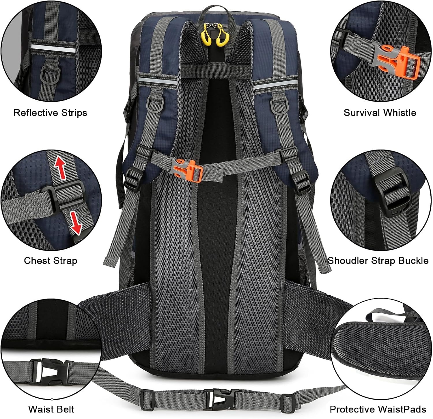 jianyana Hiking Backpack Waterproof 50L Foldable Rucksack Durable Lightweight Camping Bag with Rain Cover for Camping Trekking Hiking Walking Cycling Climbing Outdoor Sports for Women Men