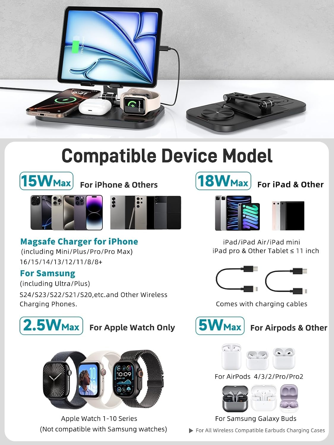 4-in-1 Draadloze Lader - iPhone, iWatch, AirPods, Tablet - 60% Korting