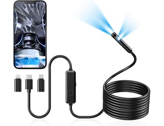 Acoath Endoscoopcamera met licht, 1920 HD buiscamera met 8 leds, IP67 waterdichte inspectiecamera, gadget, 5 m kanaalcamera, gereedschap voor Android en iOS, 2 lenzen