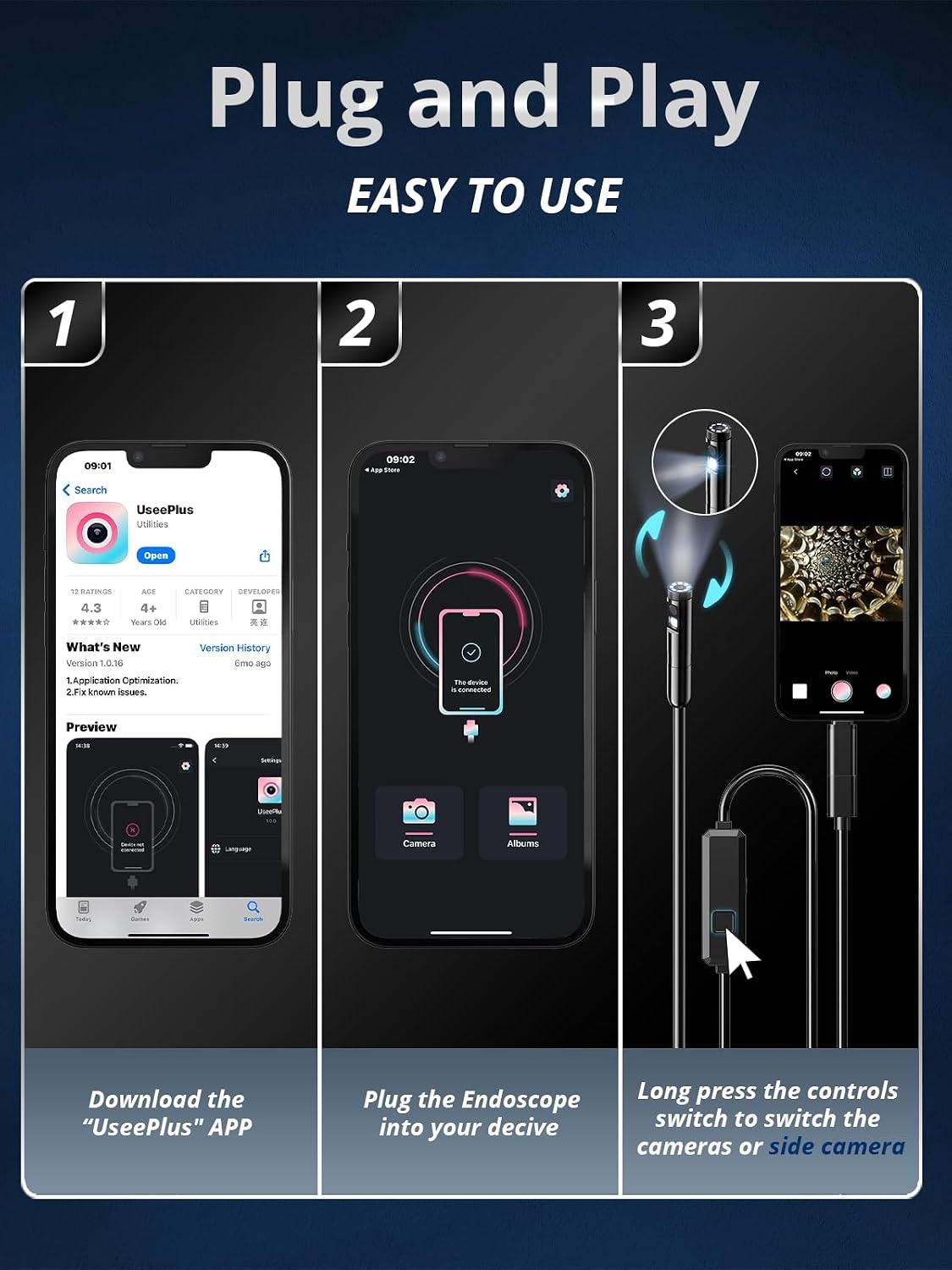Acoath Endoscoopcamera met licht, 1920 HD buiscamera met 8 leds, IP67 waterdichte inspectiecamera, gadget, 5 m kanaalcamera, gereedschap voor Android en iOS, 2 lenzen