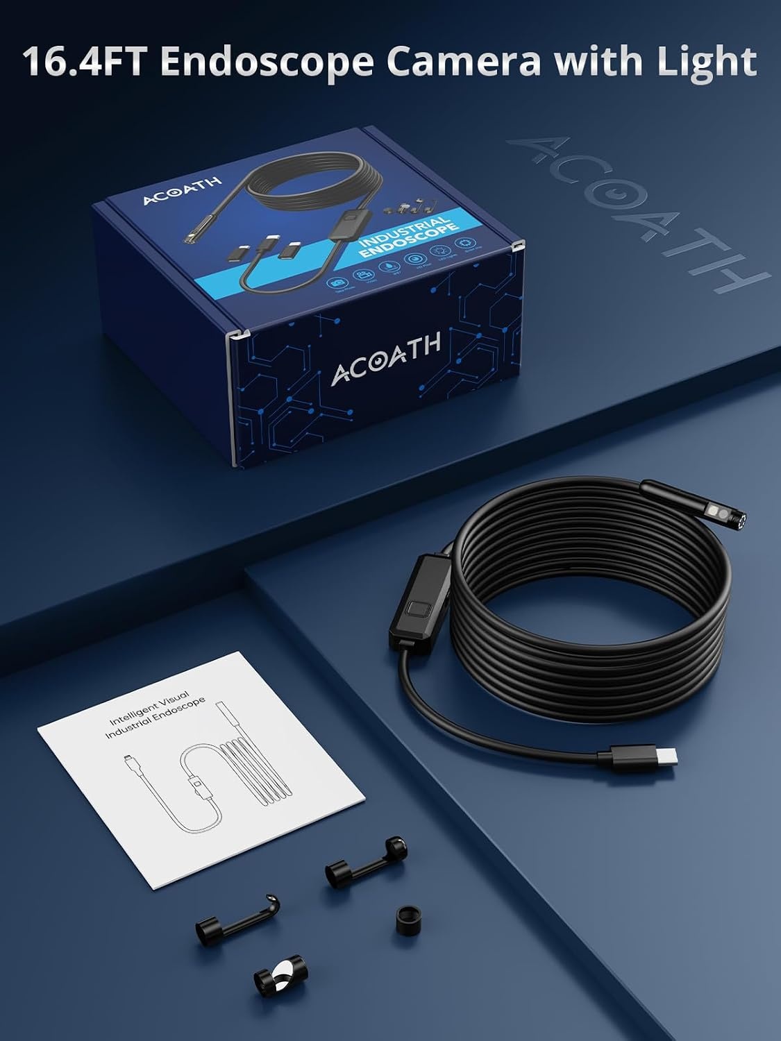 Acoath Endoscoopcamera met licht, 1920 HD buiscamera met 8 leds, IP67 waterdichte inspectiecamera, gadget, 5 m kanaalcamera, gereedschap voor Android en iOS, 2 lenzen