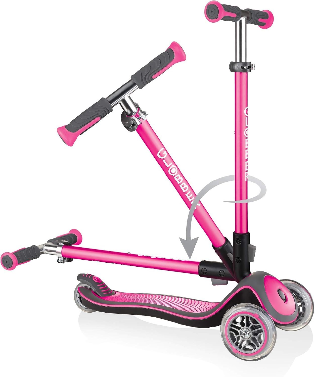 Globber Elite Deluxe Lights – step voor kinderen, 120/80 mm, ABEC 5, 3 wielen, in hoogte verstelbaar, led-wielen, roze