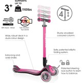 Globber Elite Deluxe Lights – step voor kinderen, 120/80 mm, ABEC 5, 3 wielen, in hoogte verstelbaar, led-wielen, roze