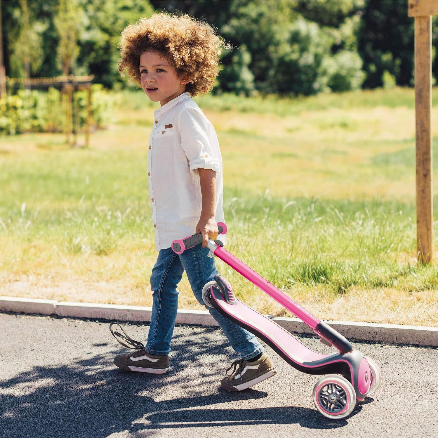 Globber Elite Deluxe Lights – step voor kinderen, 120/80 mm, ABEC 5, 3 wielen, in hoogte verstelbaar, led-wielen, roze