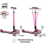 Globber Elite Deluxe Lights – step voor kinderen, 120/80 mm, ABEC 5, 3 wielen, in hoogte verstelbaar, led-wielen, roze