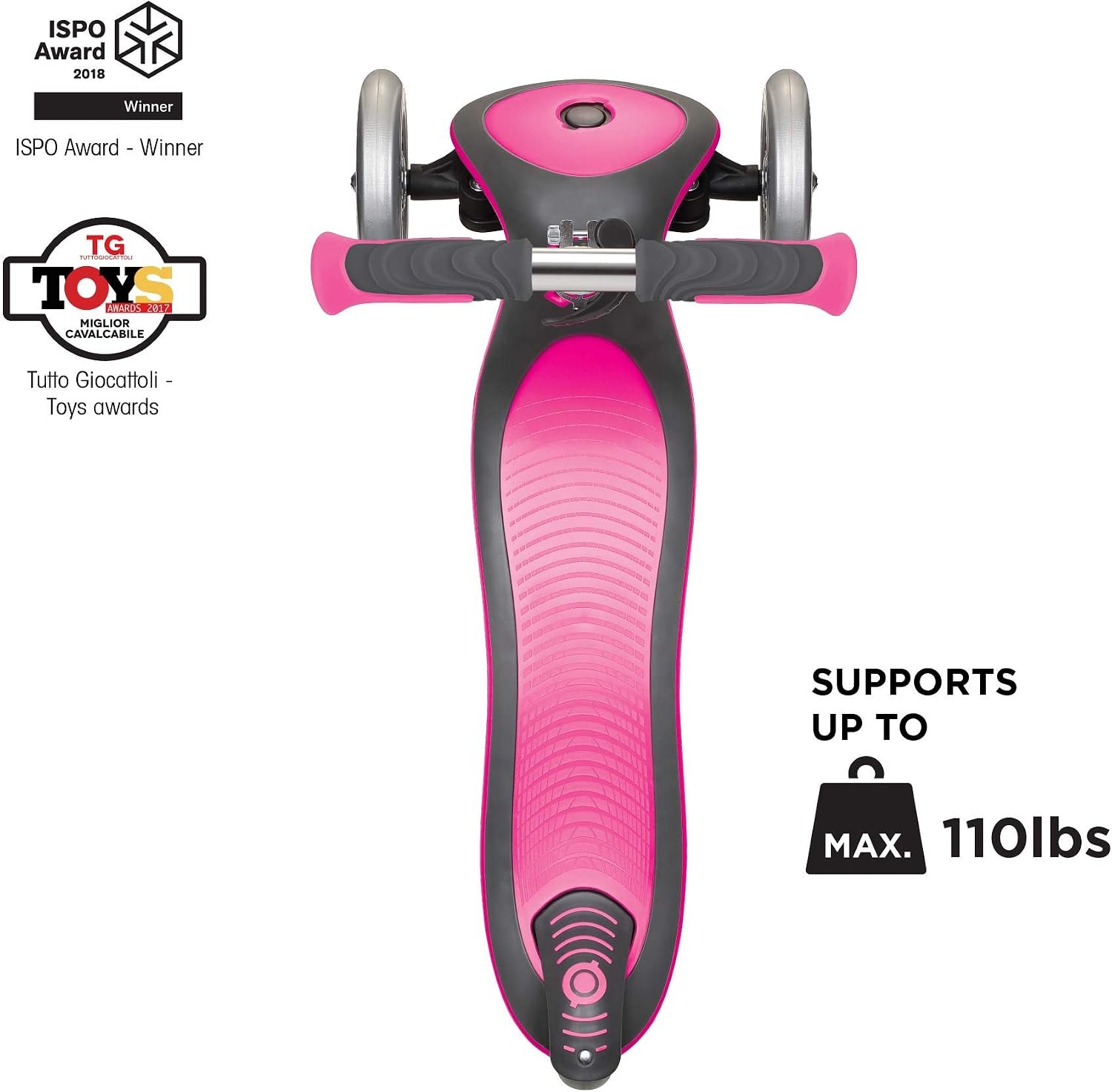 Globber Elite Deluxe Lights – step voor kinderen, 120/80 mm, ABEC 5, 3 wielen, in hoogte verstelbaar, led-wielen, roze