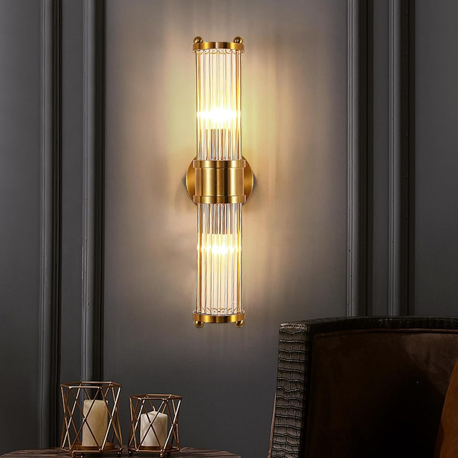 zhxinashu Gouden Glazen Wandlamp – Industriële Vintage Wandarmatuur E14, Wandlamp voor Woonkamer, Slaapkamer, Nachtkastje en Gang
