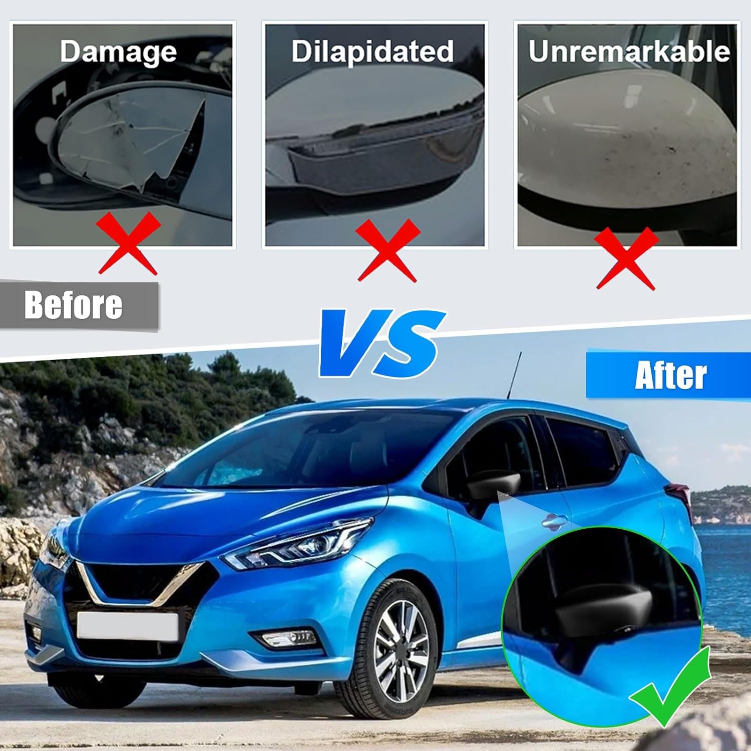 Spiegelafdekking compatibel met Renault Clio 4 2012-2016, Capture First Generation J87 2013-2019, Zoe 2012-2024, achteruitkijkspiegeldeksel 963732631R 963732631 - zwart