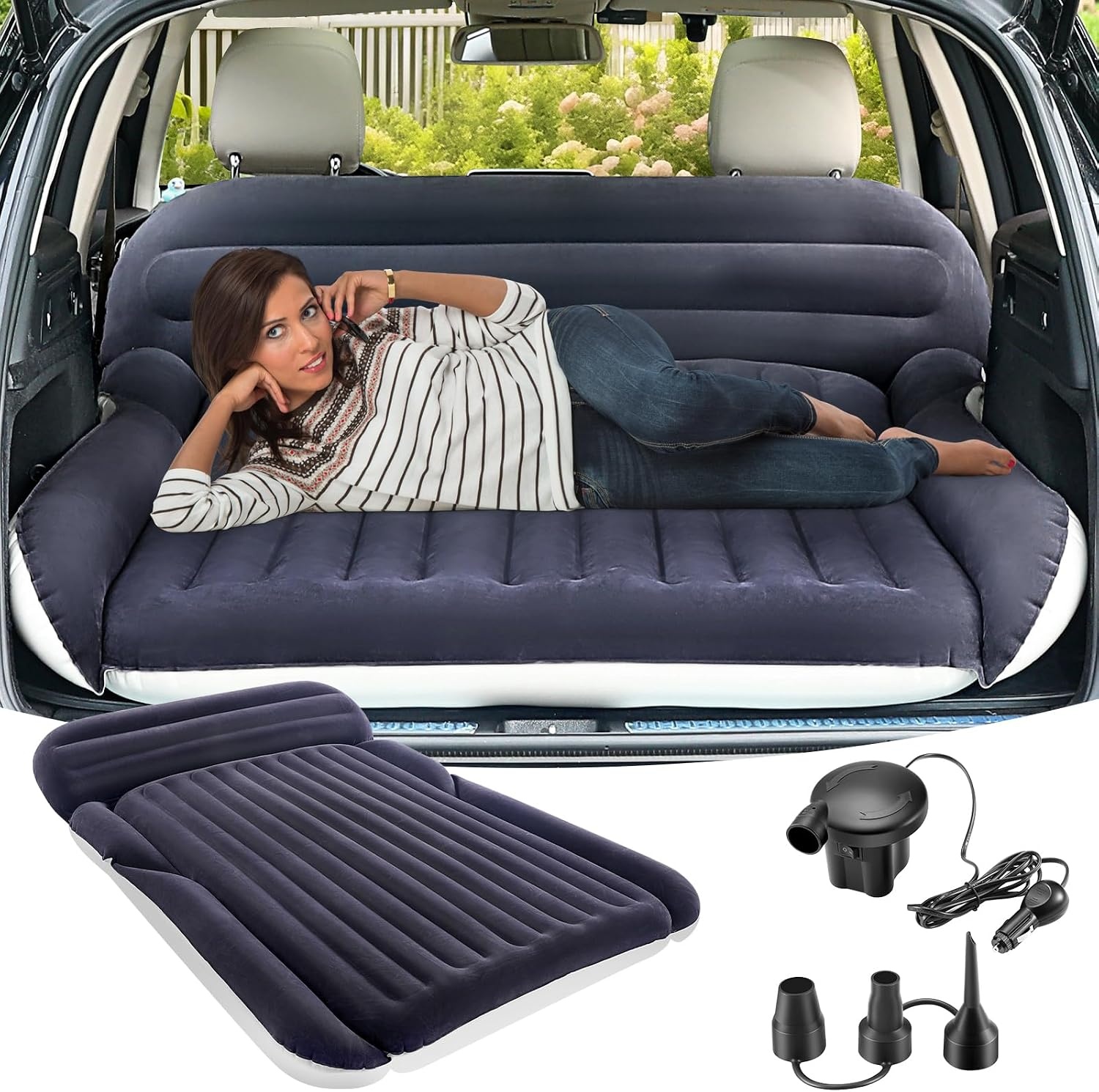 KMZ Opblaasbaar SUV-matras met pomp - Opblaasbaar automatras voor buiten voor SUV - Draagbaar slaapmatras