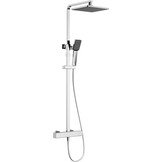 HOMELODY Douchesysteem met thermostaat, chroom, douchearmatuur, roestvrij staal, regendouche met armatuur, complete set met regendouche, douchekop, verstelbare douchestang, doucheset