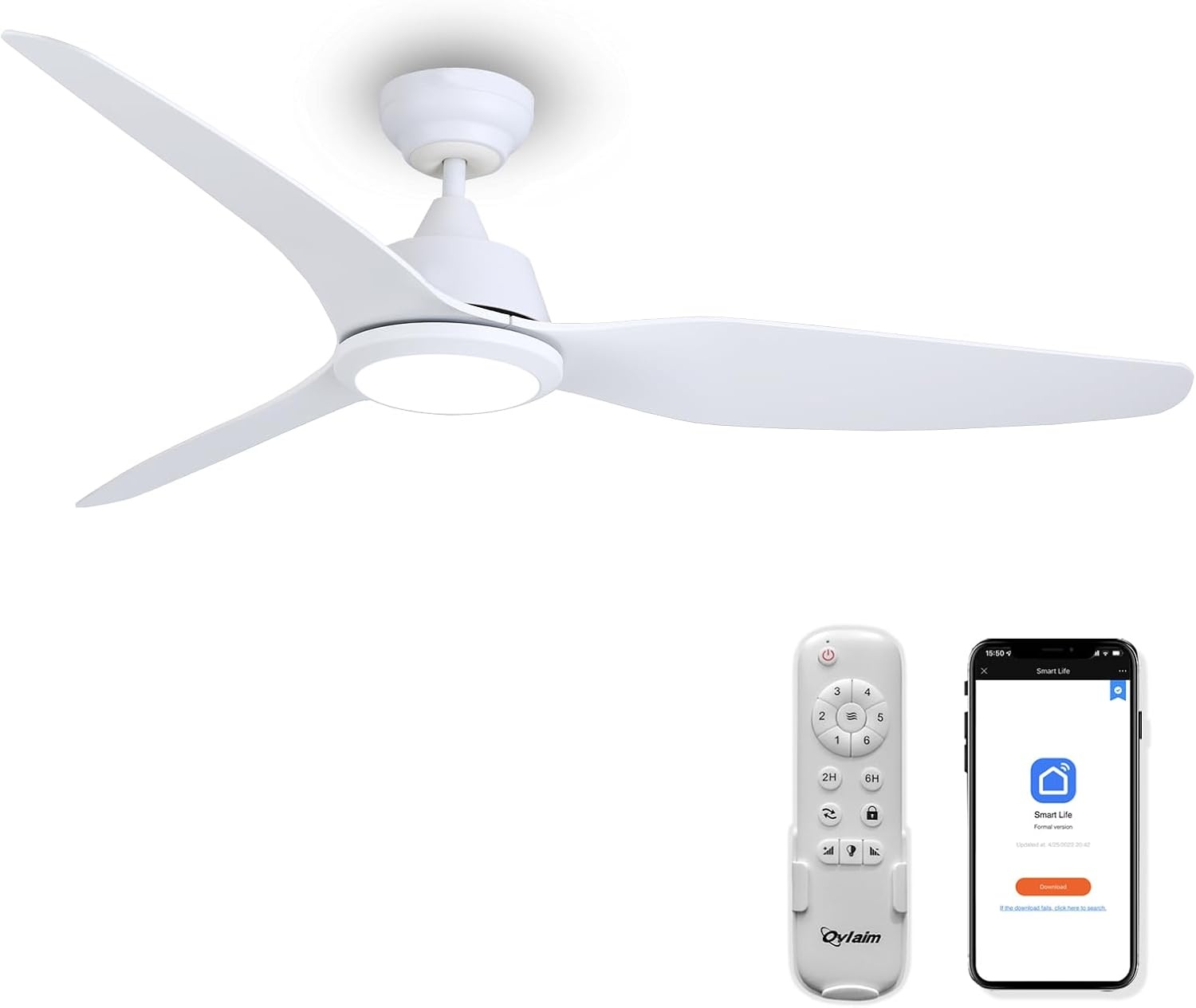 Ovlaim Stille plafondventilator met verlichting en afstandsbediening, Slimme plafondventilatoren winterwerking met DC-motor, Compatibel met Alexa/Google Home, 142CM