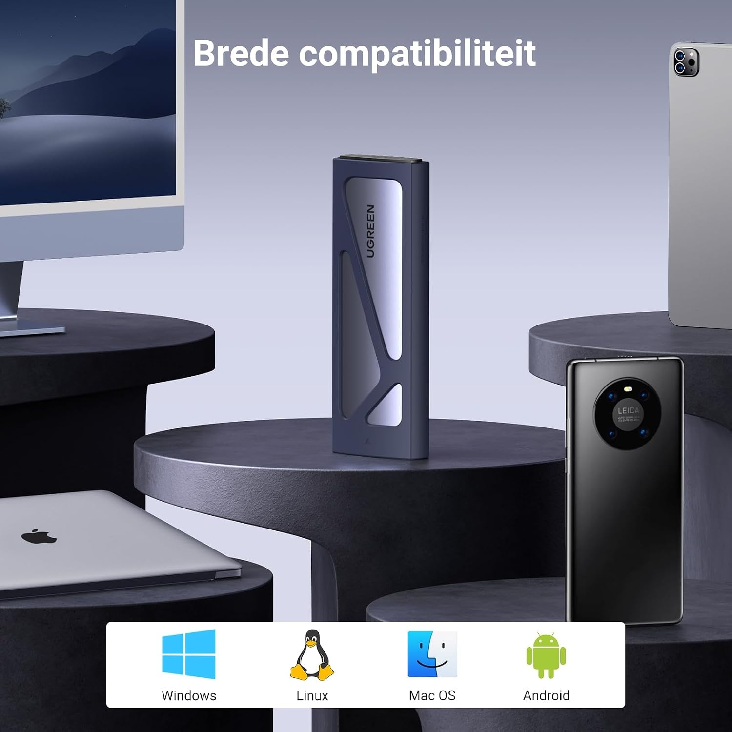 UGREEN M.2 Adapter NVMe SSD Harde Schijf Behuizing USB C 3.2 Gen 2 10Gbps UASP NVMe M.2 2230 2242 2260 2280 SSD NVME M2 Adapter met USB A naar C en USB C naar C Kabels