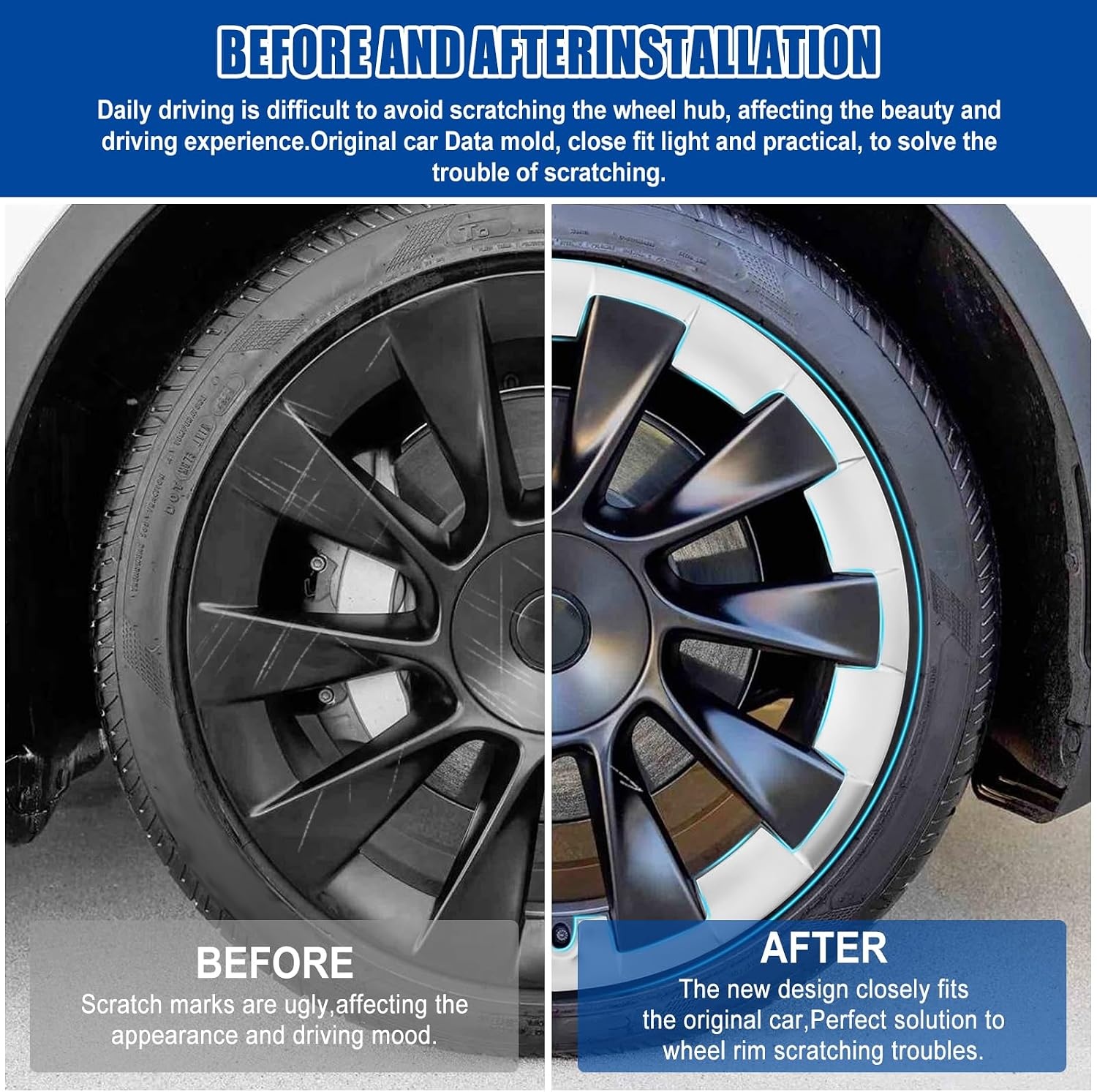 Velgbeschermer voor Tesla Model Y 20 Inch 2017-2024, ABS Velgbescherming Velgdop Velg Beschermkap Velg Patch Vervanging, Beschermkras Slagrand Schroefrand Wielrand Trim, Set van 4
