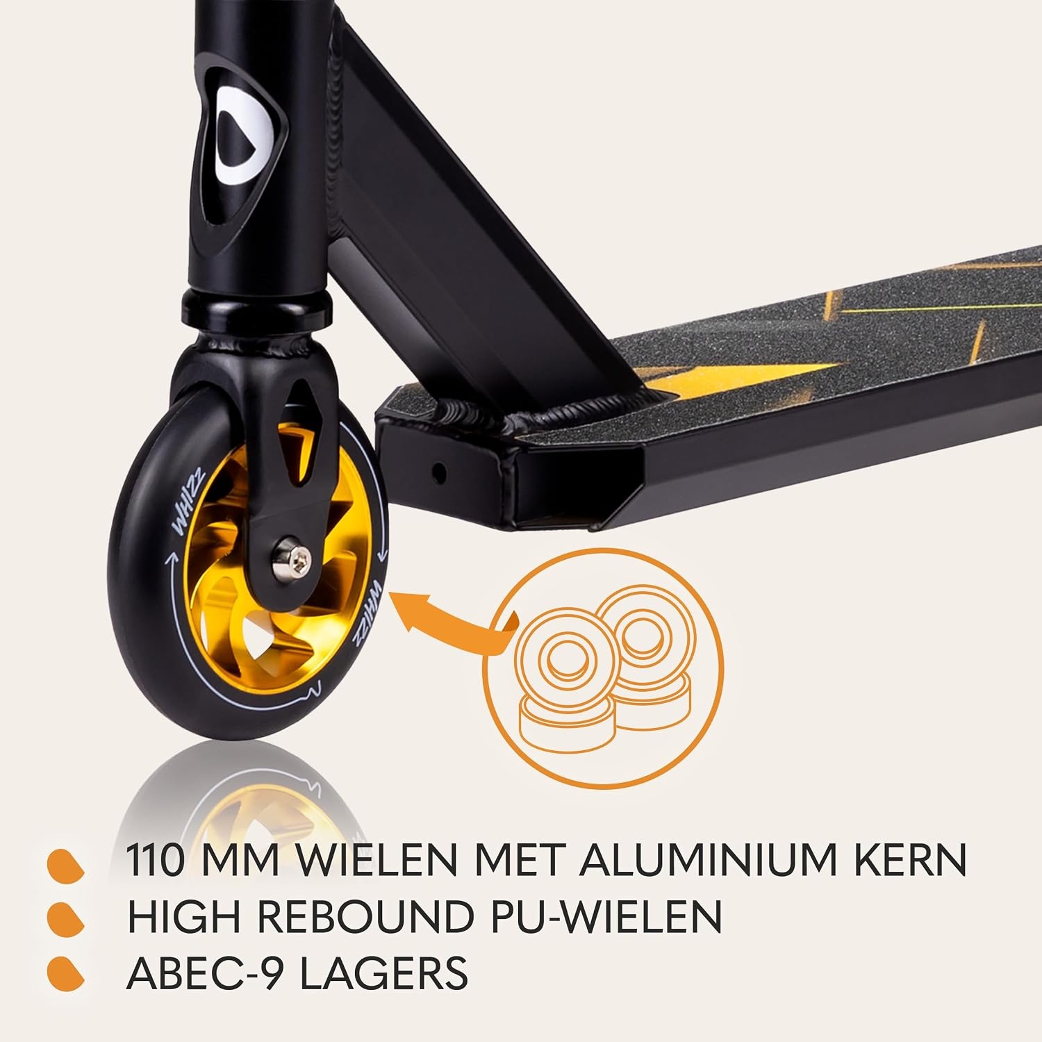 LIONELO Whizz Freestyle Stuntstep voor Kinderen en Volwassenen tot 100 kg, ABEC-9 Kogellagers, Aluminium Antislip Deck, HIC Compressiesysteem, 110 mm PU Wielen met Aluminium Kern, Veilige Achterrem