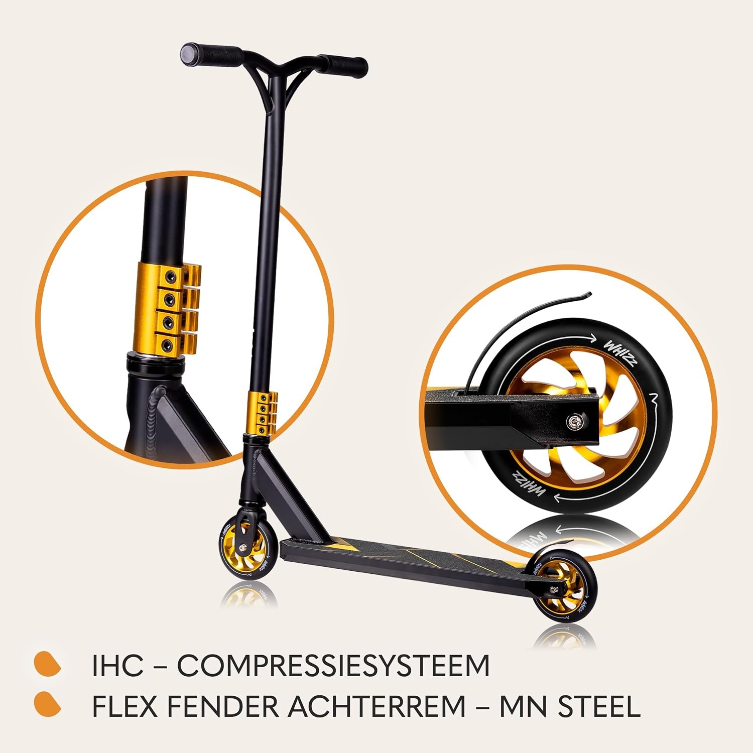 LIONELO Whizz Freestyle Stuntstep voor Kinderen en Volwassenen tot 100 kg, ABEC-9 Kogellagers, Aluminium Antislip Deck, HIC Compressiesysteem, 110 mm PU Wielen met Aluminium Kern, Veilige Achterrem