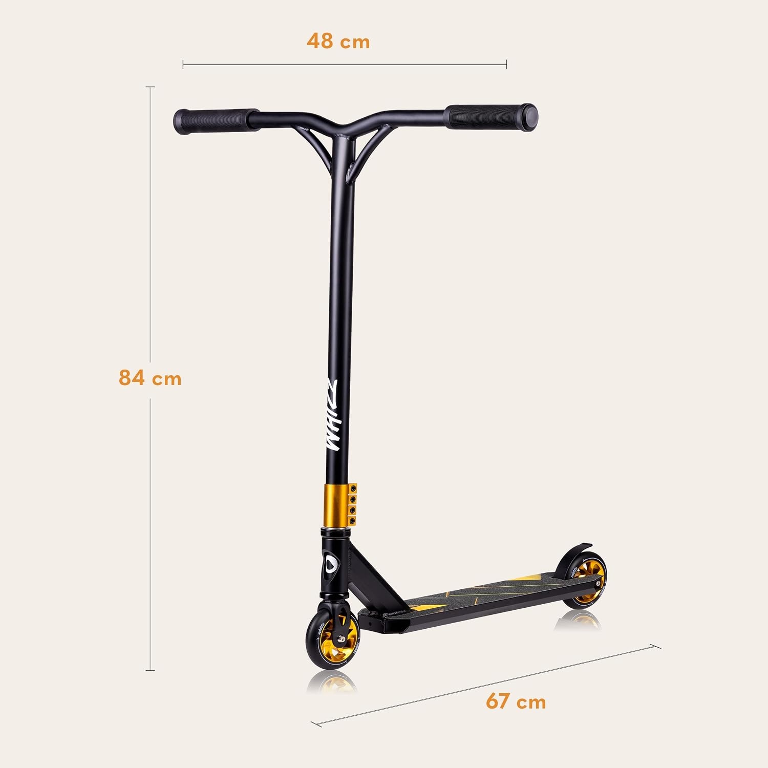 LIONELO Whizz Freestyle Stuntstep voor Kinderen en Volwassenen tot 100 kg, ABEC-9 Kogellagers, Aluminium Antislip Deck, HIC Compressiesysteem, 110 mm PU Wielen met Aluminium Kern, Veilige Achterrem