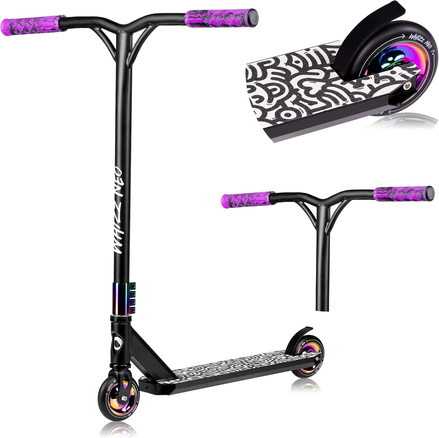 LIONELO Whizz Freestyle Stuntstep voor Kinderen en Volwassenen tot 100 kg, ABEC-9 Kogellagers, Aluminium Antislip Deck, HIC Compressiesysteem, 110 mm PU Wielen met Aluminium Kern, Veilige Achterrem