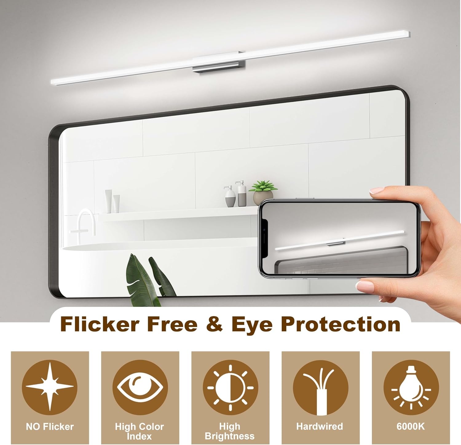 Led-spiegellamp, 150 cm, wandlamp voor badkamer, IP44, koudwit, 6000 K, spiegelkast, wandlamp, binnen, modern, licht, badkamerlamp