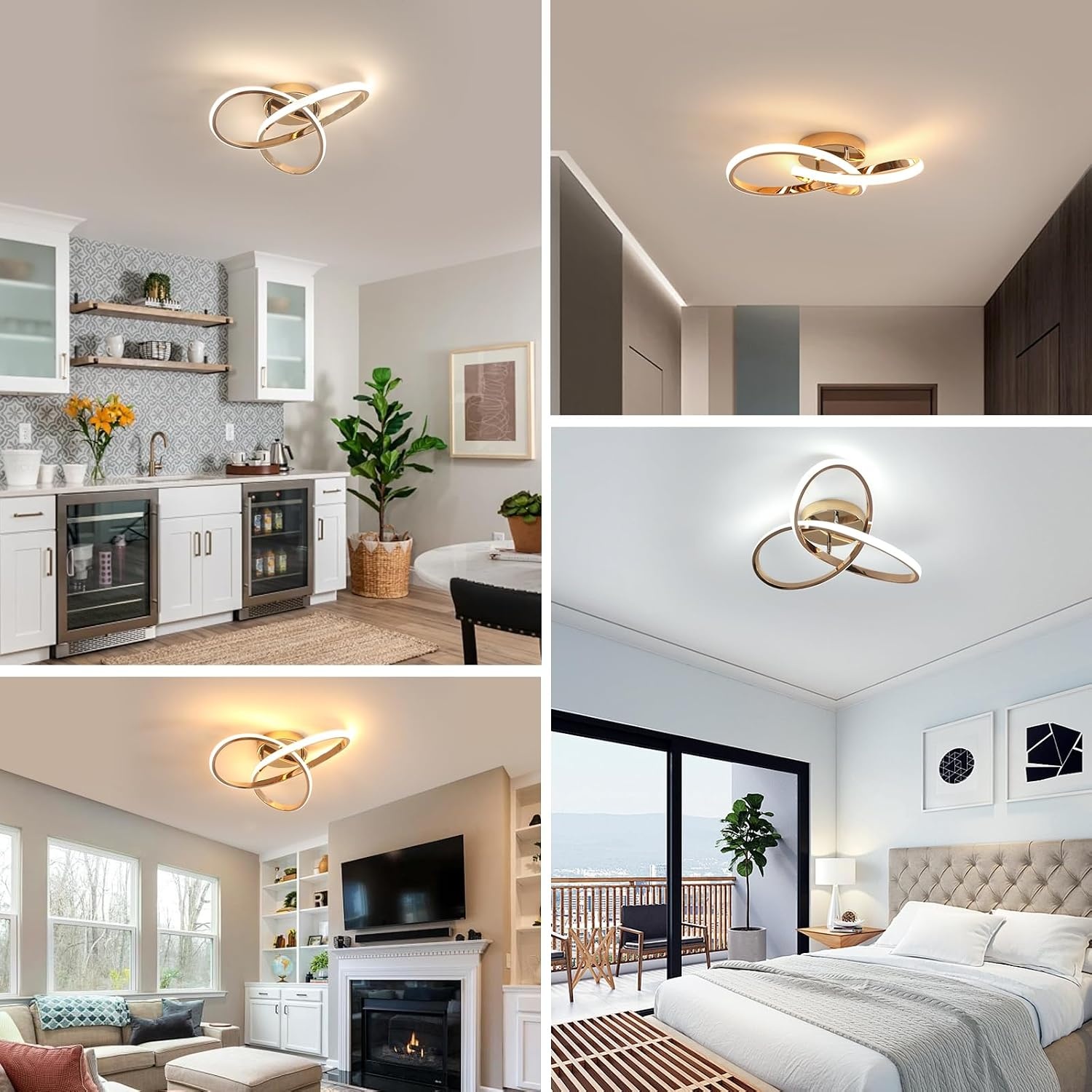 Comely 36W Dimmable LED Ceiling Light, Creative Flower Shape Golden Ceiling Light, Modern LED Ceiling Light with Remote Control for Bedroom, Hallway, Entrance, 3000K-6500K