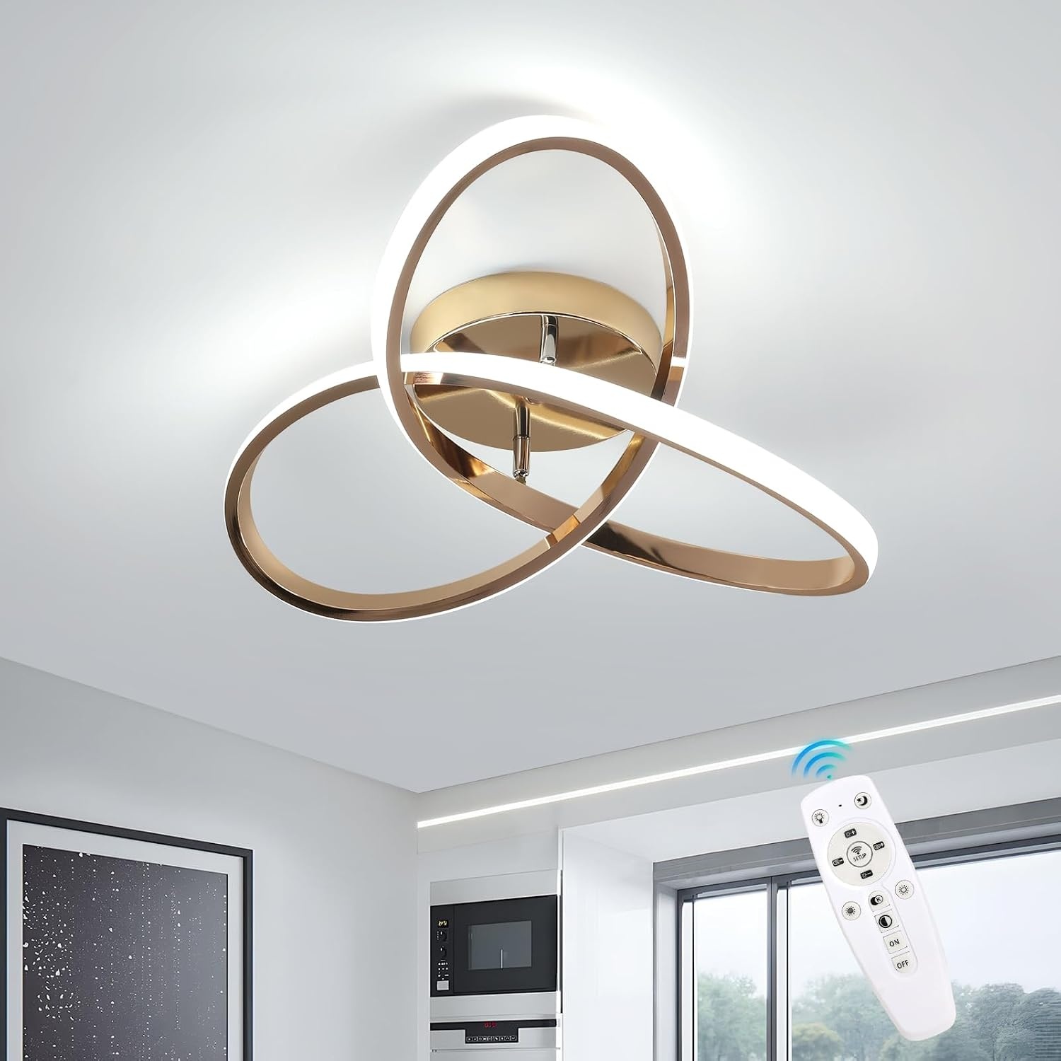 Comely 36W Dimmable LED Ceiling Light, Creative Flower Shape Golden Ceiling Light, Modern LED Ceiling Light with Remote Control for Bedroom, Hallway, Entrance, 3000K-6500K