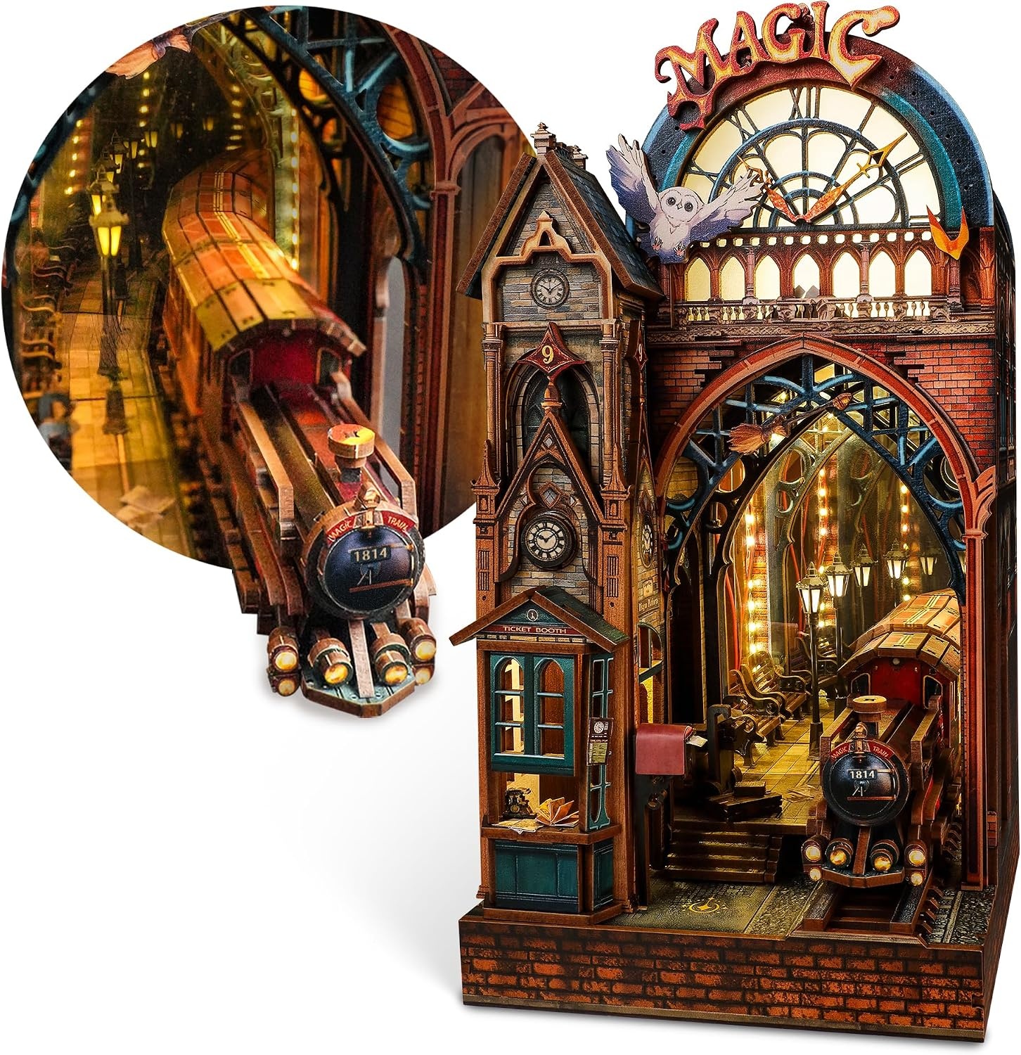 FUNPOLA Magic Station Book Nook 3D LED Puzzle – Interactive Magic Miniature with Infinite Expansion Space, DIY Bookshelf Insert, Decoration and Creative Gift (Magic Station)