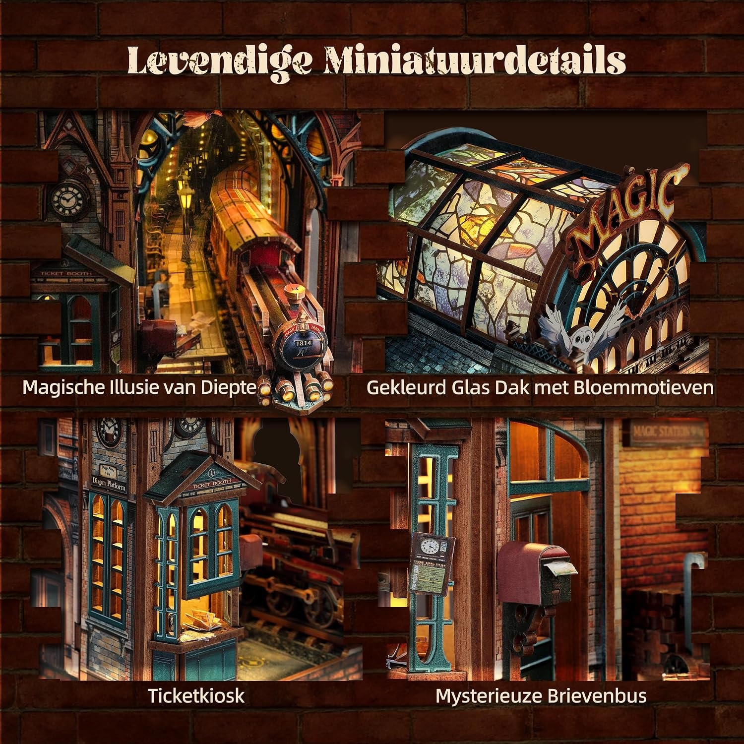 FUNPOLA Magic Station Book Nook 3D LED Puzzle – Interactive Magic Miniature with Infinite Expansion Space, DIY Bookshelf Insert, Decoration and Creative Gift (Magic Station)