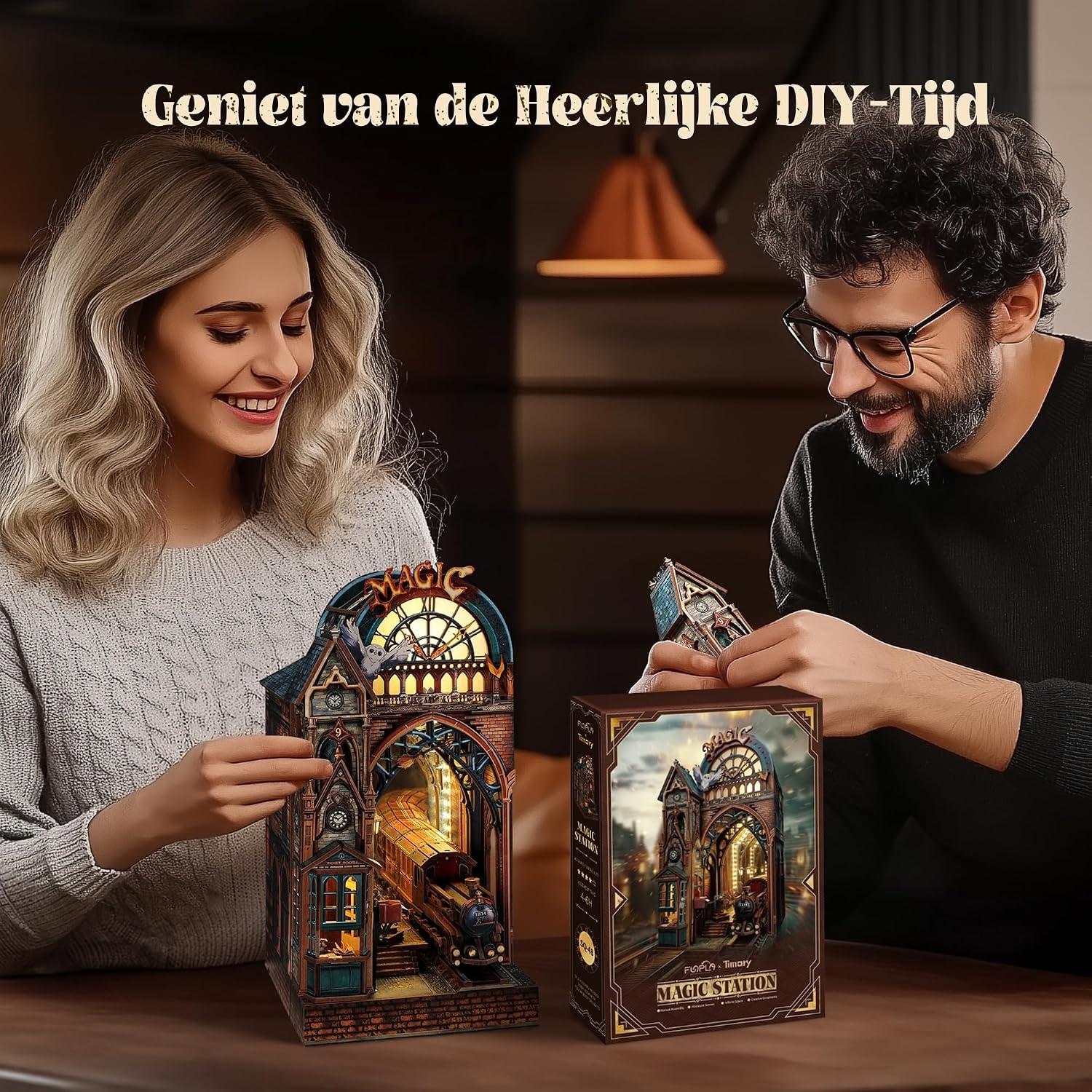 FUNPOLA Magic Station Book Nook 3D LED Puzzle – Interactive Magic Miniature with Infinite Expansion Space, DIY Bookshelf Insert, Decoration and Creative Gift (Magic Station)