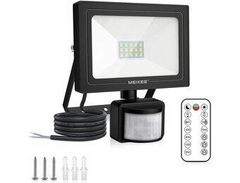 MEIKEE 15 W led-spot met bewegingsmelder voor buiten, 1200 lumen, super helder, 6500 K, koudwit, IP66 waterdicht, timerfunctie, helderheid instelbaar, schijnwerper voor tuin, garage, erf