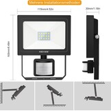 MEIKEE 15 W led-spot met bewegingsmelder voor buiten, 1200 lumen, super helder, 6500 K, koudwit, IP66 waterdicht, timerfunctie, helderheid instelbaar, schijnwerper voor tuin, garage, erf